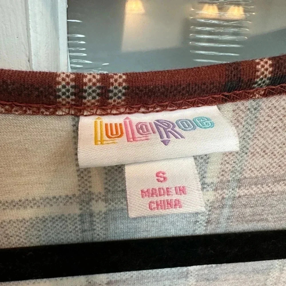 LuLaRoe | Fit & Flare Nicole Blue Cream Burgundy Plaid Dress Size S Small - Picture 6 of 8